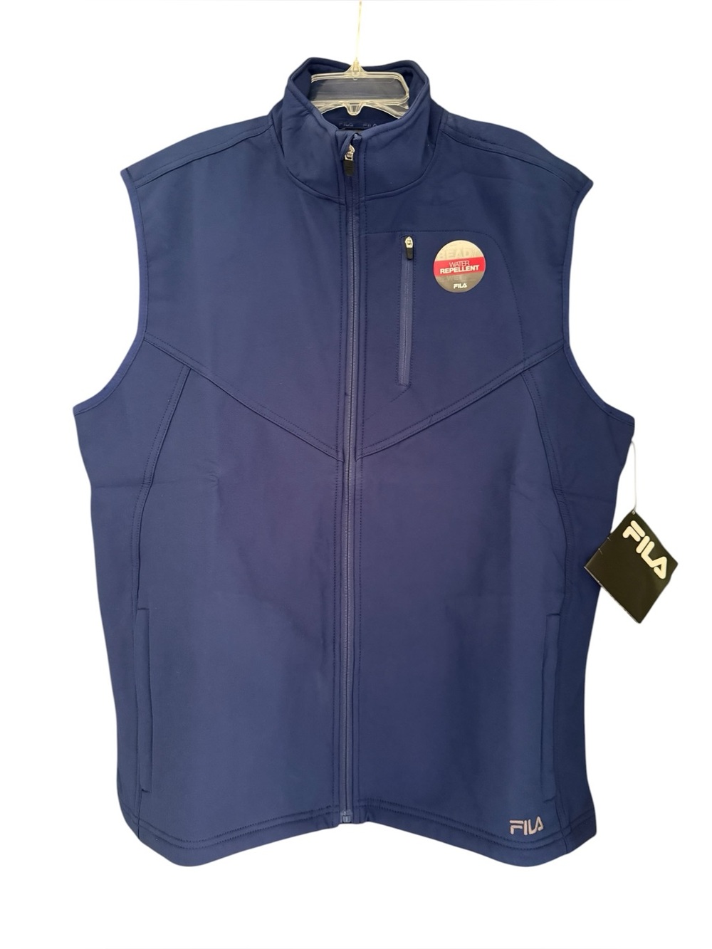FILA Tech Vest Softshell Water Repellent Full Zip Navy Blue Men's XL NWT Pockets